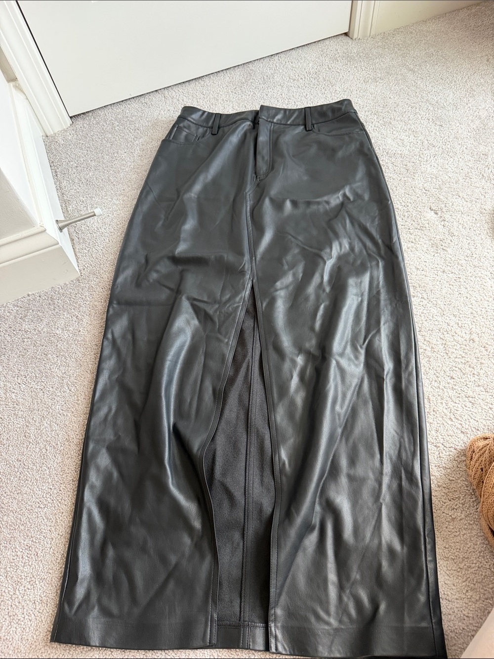 Topsbop never worn Black Faux Leather Midi Skirt with Front Slit